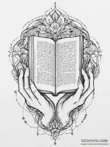 Tattoo sketch hands with a book, tattoo line... - эскиз тату (№1755888016_0, 22.08.2025 18:40) — Tatufoto.com