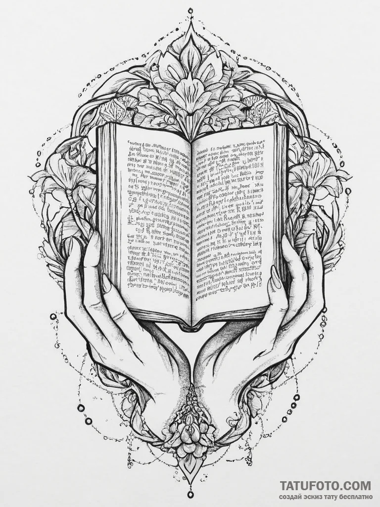 Tattoo sketch hands with a book, tattoo line... - эскиз тату (№1755888016_0, 22.08.2025 18:40) — Tatufoto.com
