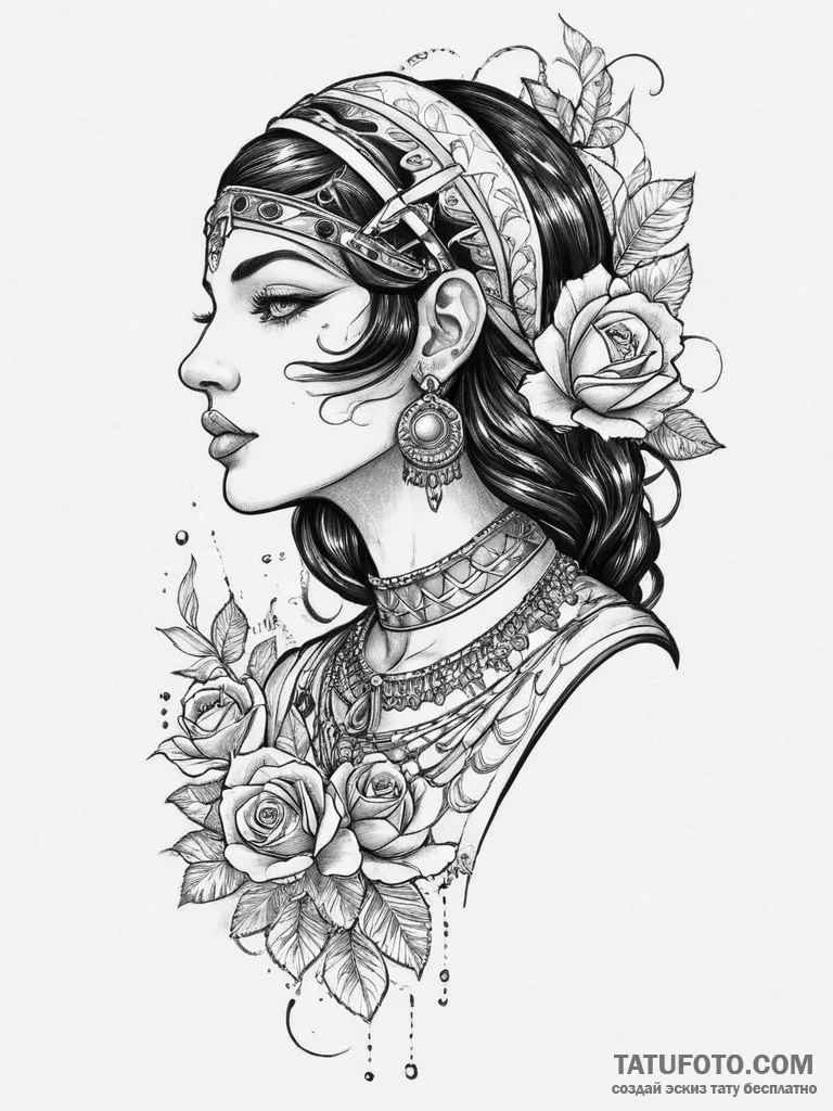 Tattoo sketch cleopatra with a serpent, tatto... - эскиз тату (№1755889649_0, 22.08.2025 19:07) — Tatufoto.com