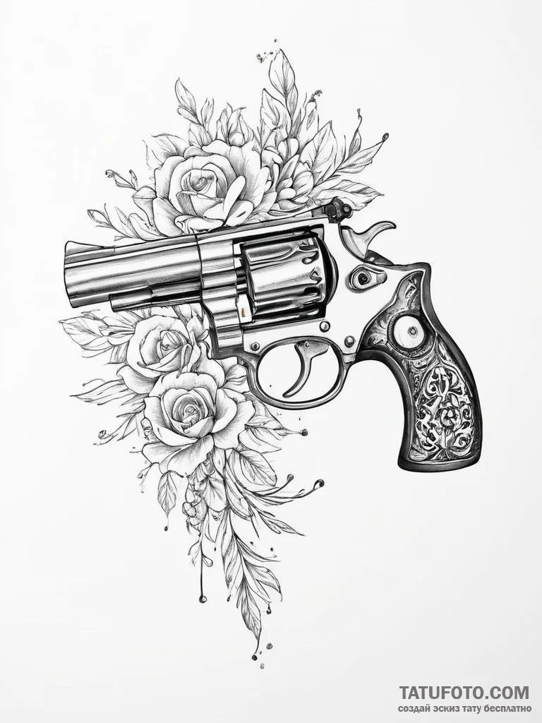 Tattoo sketch revolver - эскиз тату (№1755889843_0, 22.08.2025 19:10) — Tatufoto.com