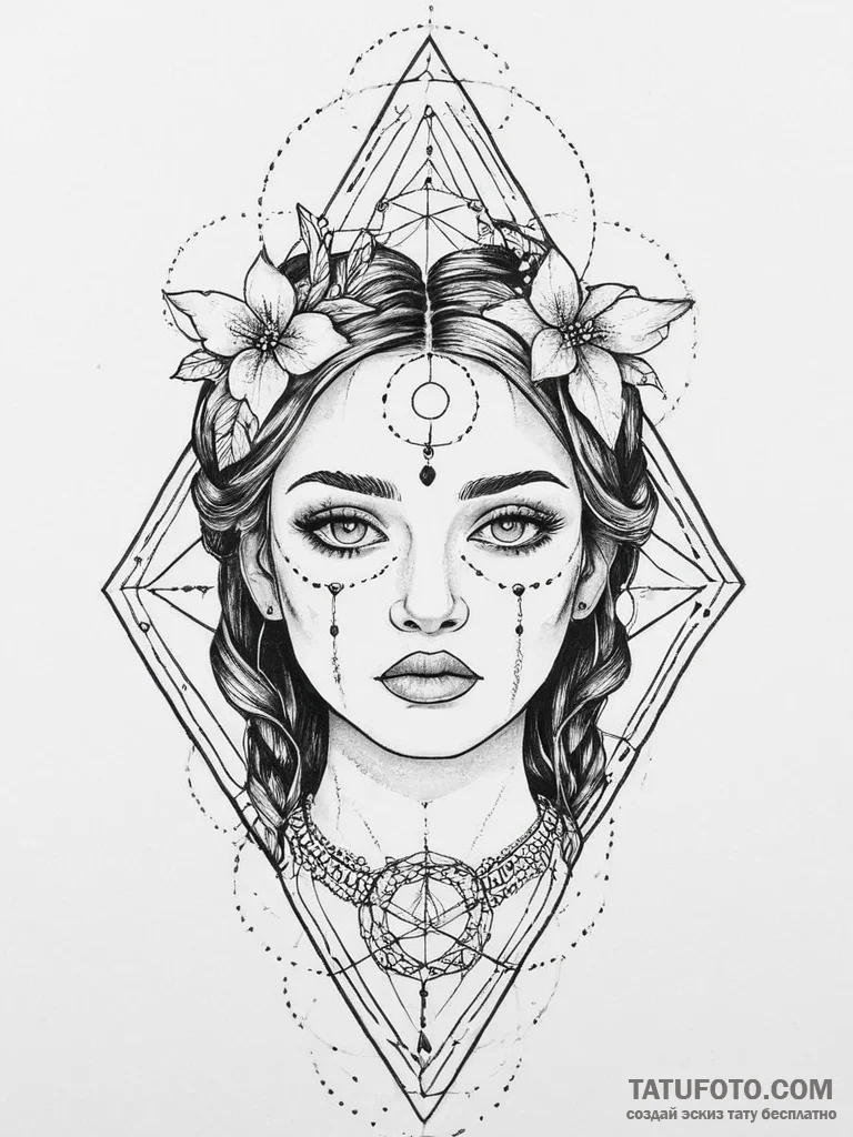 Tattoo sketch enchanted portrait, tattoo sket... - эскиз тату (№1755891451_0, 22.08.2025 19:37) — Tatufoto.com
