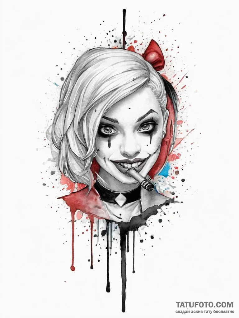 Tattoo sketch harley quinn mallet, concept ar... - эскиз тату (№1755893483_0, 22.08.2025 20:11) — Tatufoto.com