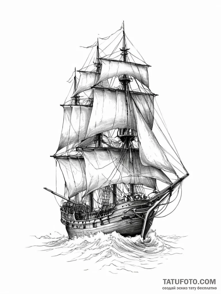 Tattoo sketch sailing ship - эскиз тату (№1755894679_0, 22.08.2025 20:31) — Tatufoto.com