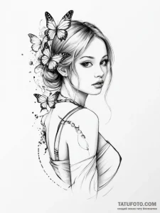 Tattoo sketch butterfly girl tattoo - эскиз тату (№1755895665_0, 22.08.2025 20:47) — Tatufoto.com