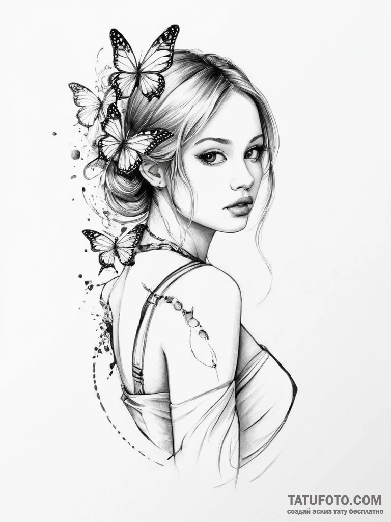 Tattoo sketch butterfly girl tattoo - эскиз тату (№1755895665_0, 22.08.2025 20:47) — Tatufoto.com