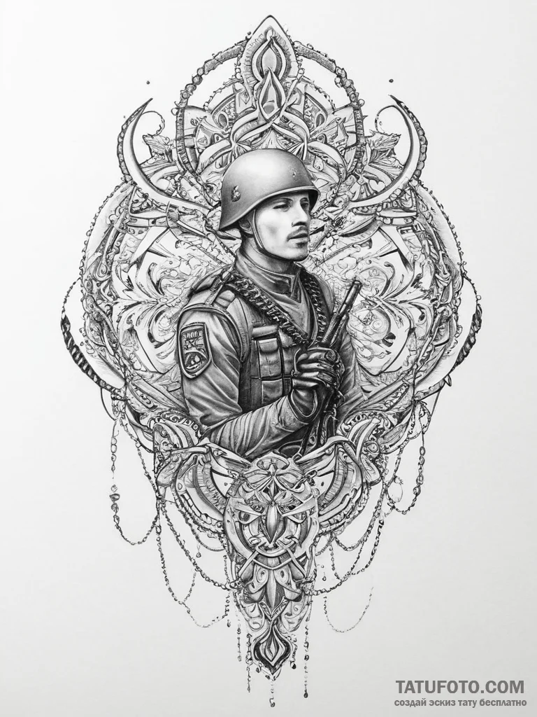 Tattoo sketch soldier with a chain, tattoo sk... - эскиз тату (№1755897452_0, 22.08.2025 21:17) — Tatufoto.com
