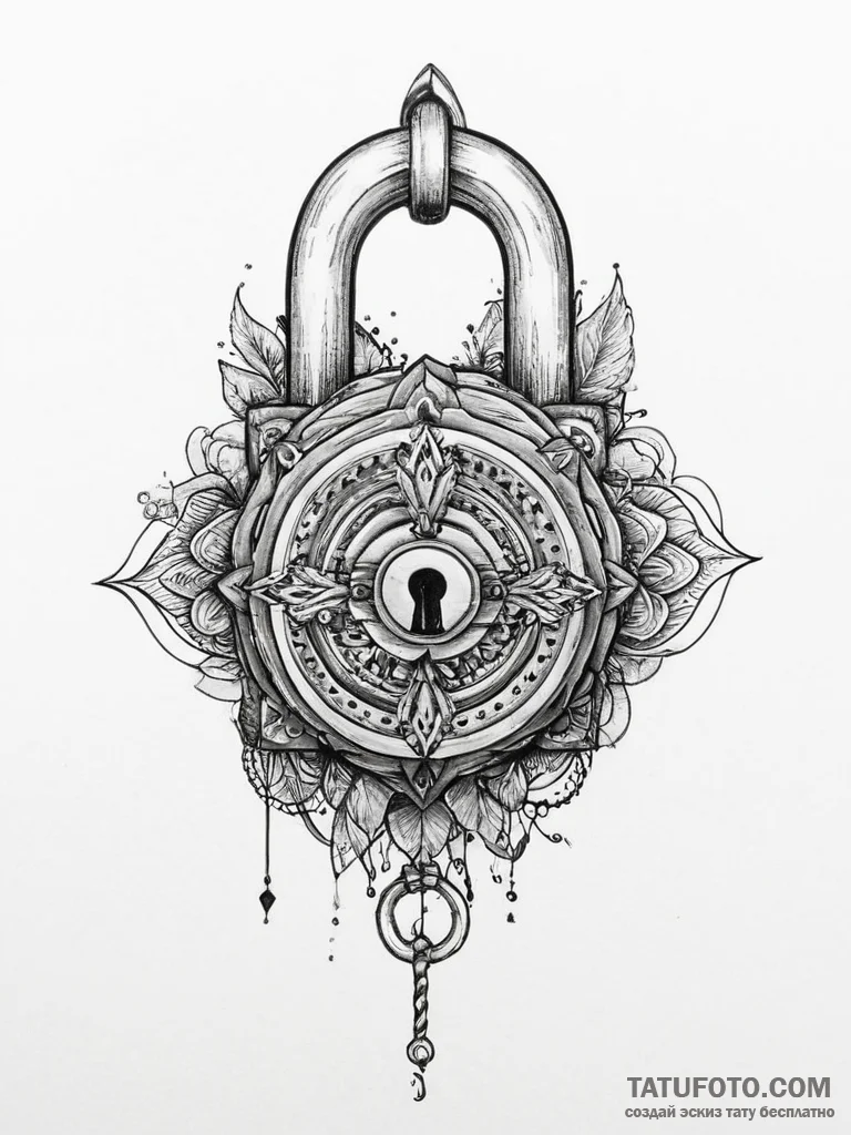 Tattoo sketch a lock with a key, tattoo flash... - эскиз тату (№1755902389_0, 22.08.2025 22:39) — Tatufoto.com