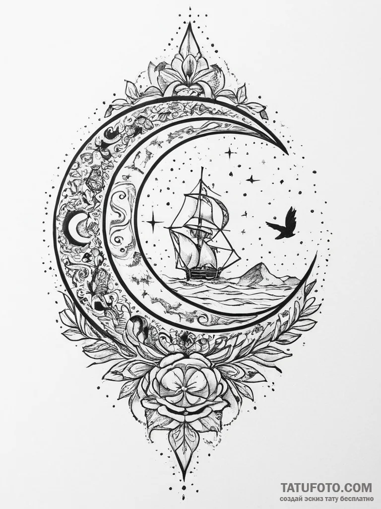 Tattoo sketch blackwork черная луна, concept... - эскиз тату (№1755904364_0, 22.08.2025 23:12) — Tatufoto.com