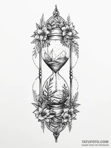 Tattoo sketch hourglass with plants inside, t... - эскиз тату (№1755904955_0, 22.08.2025 23:22) — Tatufoto.com