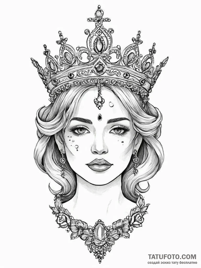 Tattoo sketch tiara with a crown, tattoo flas... - эскиз тату (№1755907340_0, 23.08.2025 00:02) — Tatufoto.com