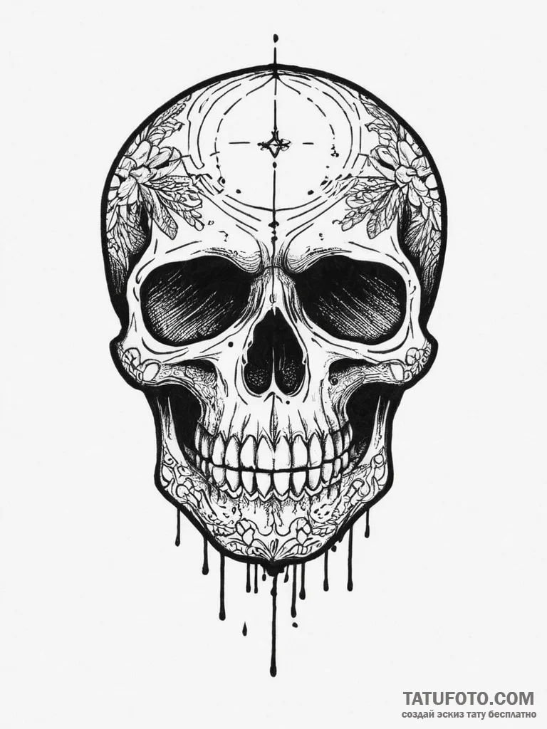 Tattoo sketch skull, ink illustration for tat... - эскиз тату (№1755907734_0, 23.08.2025 00:08) — Tatufoto.com