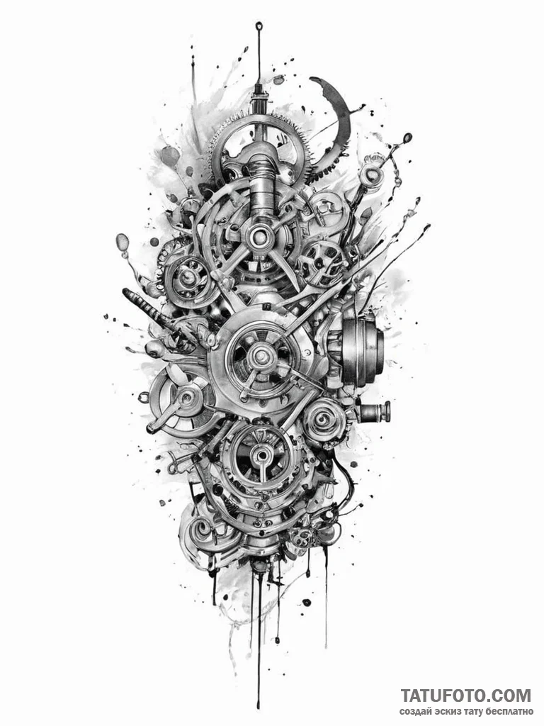 Tattoo sketch череп с механическими деталями,... - эскиз тату (№1755908135_0, 23.08.2025 00:15) — Tatufoto.com