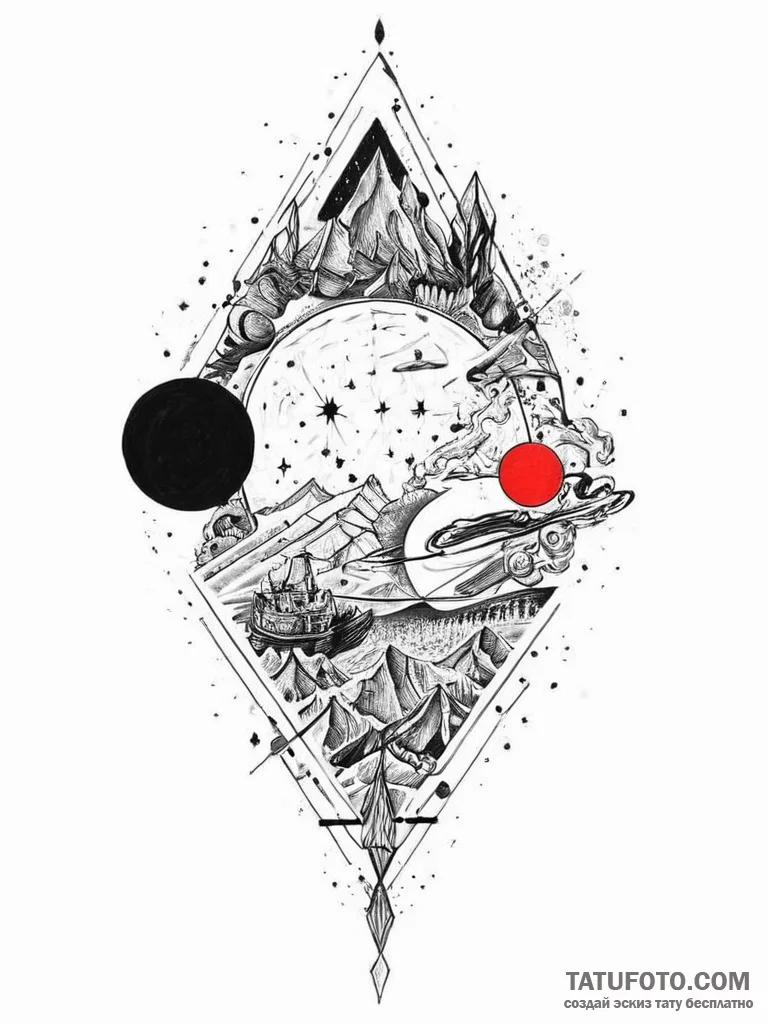 Tattoo sketch cosmic scene, artistic tattoo s... - эскиз тату (№1755909333_0, 23.08.2025 00:35) — Tatufoto.com