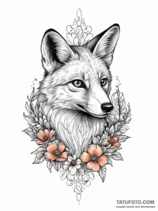 Tattoo sketch лиса с цветами, tattoo flash sh... - эскиз тату (№1755910511_0, 23.08.2025 00:55) — Tatufoto.com