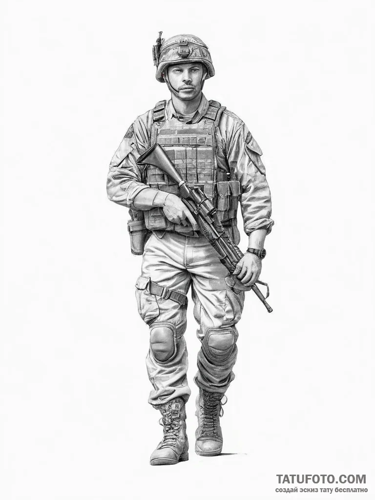 Tattoo sketch soldier with a pencil - эскиз тату (№1755910924_0, 23.08.2025 01:02) — Tatufoto.com