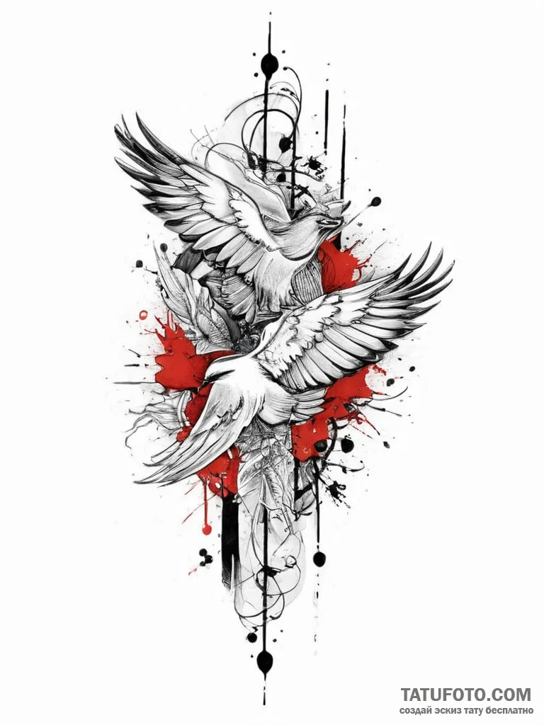 птицы, tattoo drawing outline, on a clean whi... - эскиз тату (№1755911914_0, 23.08.2025 01:18) — Tatufoto.com