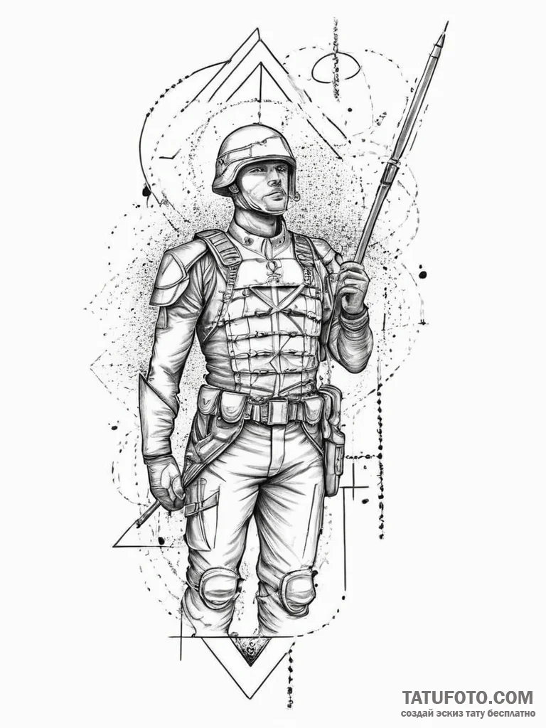 Tattoo sketch soldier with a magic wand, tatt... - эскиз тату (№1755912117_0, 23.08.2025 01:21) — Tatufoto.com