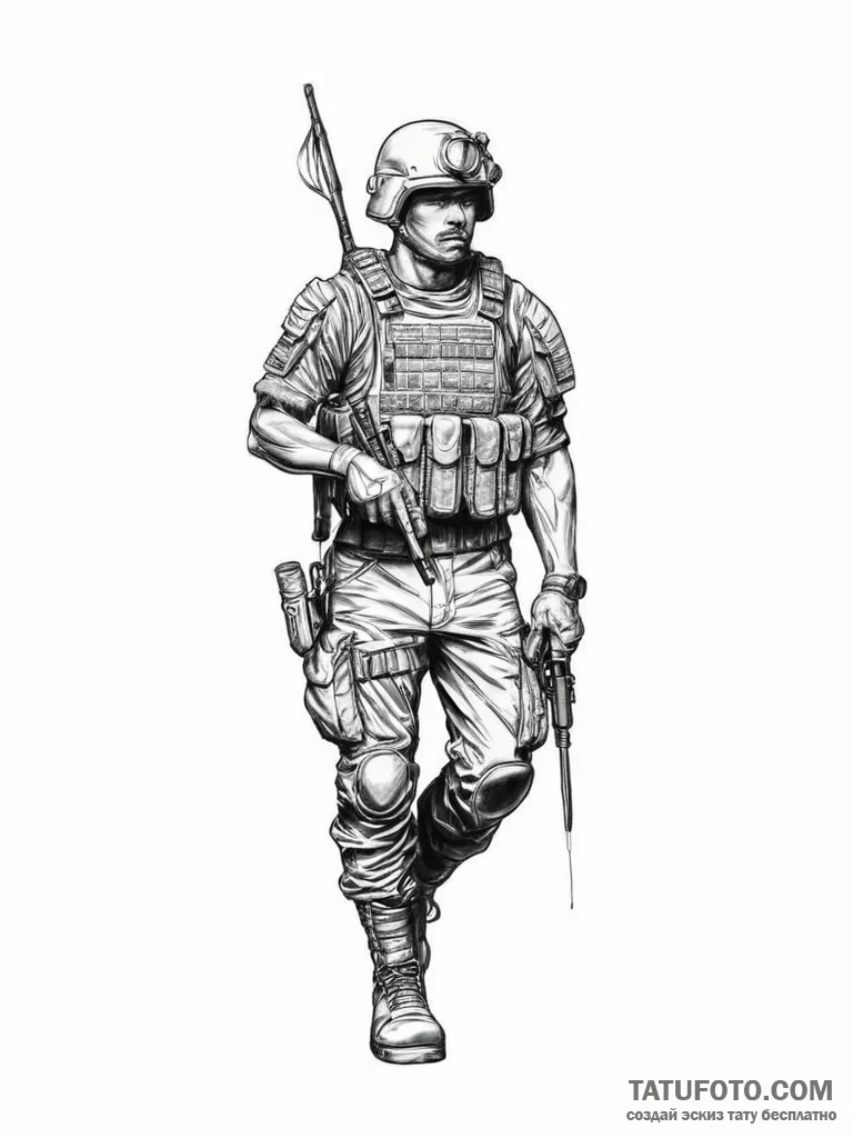 Tattoo sketch soldier with a pen, ink illustr... - эскиз тату (№1755912704_0, 23.08.2025 01:31) — Tatufoto.com