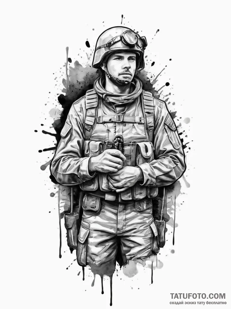 Tattoo sketch soldier with a lock, concept ar... - эскиз тату (№1755912899_0, 23.08.2025 01:34) — Tatufoto.com