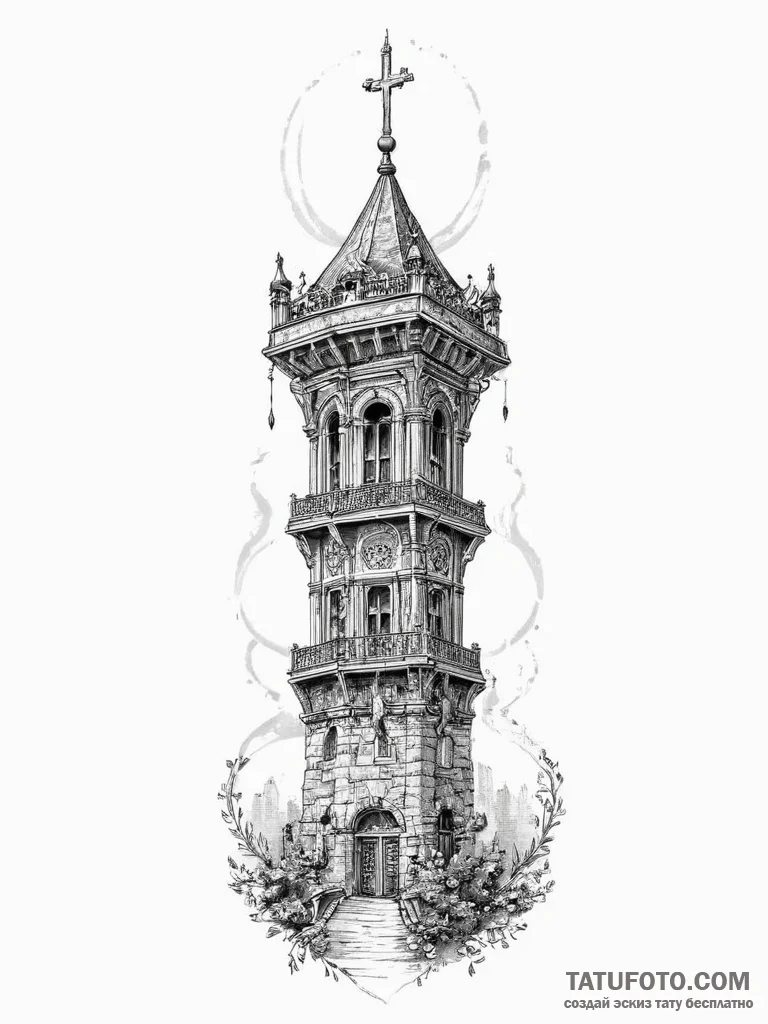 Tattoo sketch tower, artistic tattoo sketch,... - эскиз тату (№1755915719_0, 23.08.2025 02:21) — Tatufoto.com
