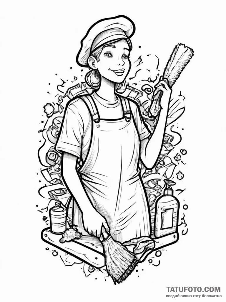 Tattoo sketch janitor cleaning supplies, tatt... - эскиз тату (№1755915919_0, 23.08.2025 02:25) — Tatufoto.com