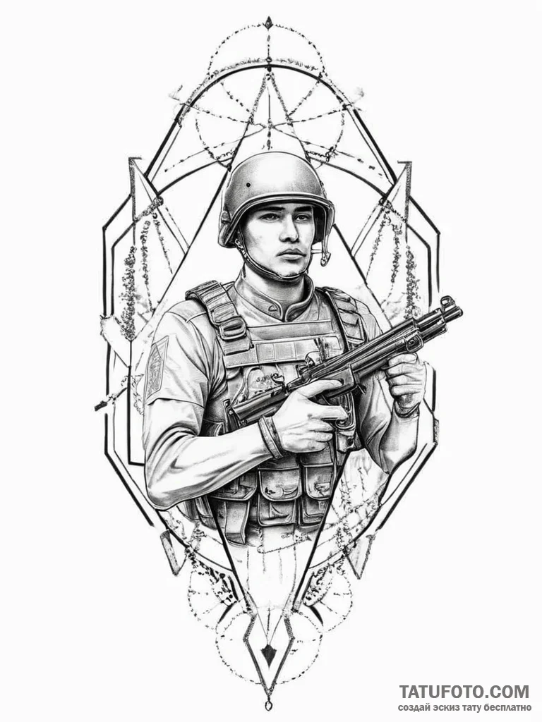 Tattoo sketch soldier with a key, tattoo sket... - эскиз тату (№1755921234_0, 23.08.2025 03:53) — Tatufoto.com