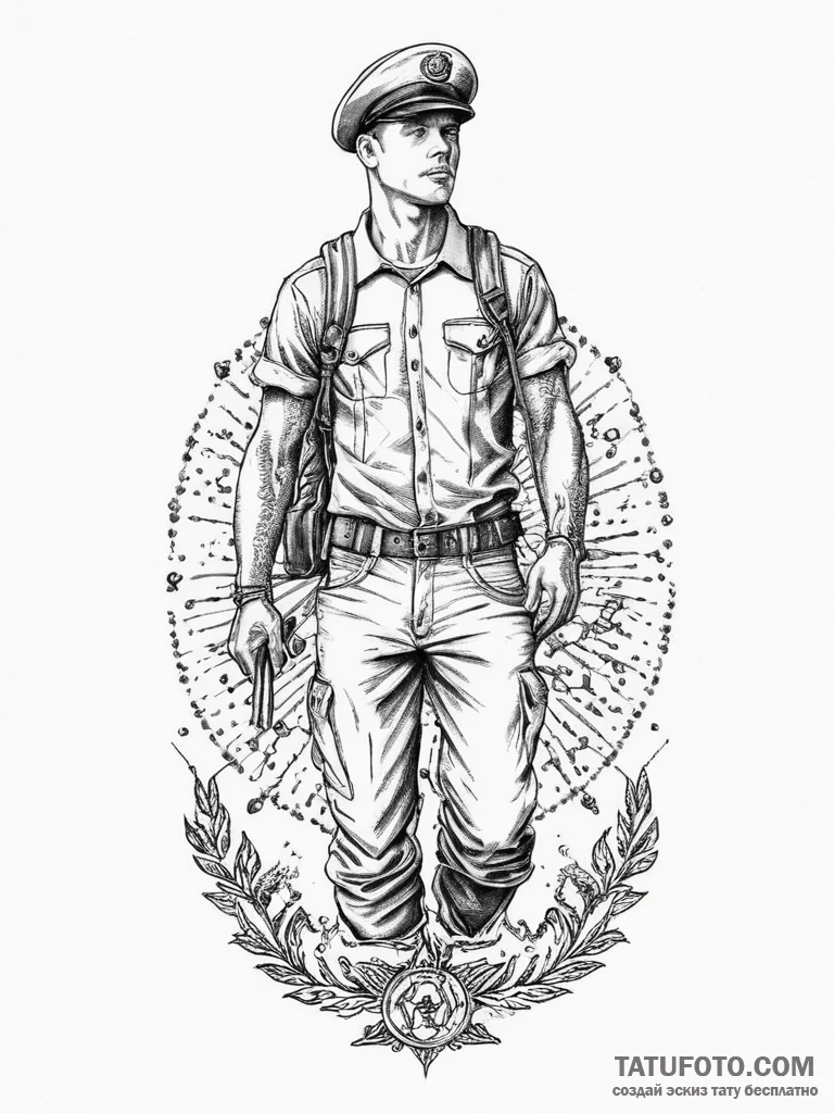 Tattoo sketch soldier with a pen, concept art... - эскиз тату (№1755921435_0, 23.08.2025 03:57) — Tatufoto.com