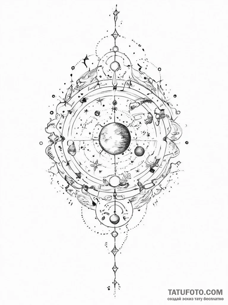 Tattoo sketch cosmic narrative - эскиз тату (№1755922022_0, 23.08.2025 04:07) — Tatufoto.com