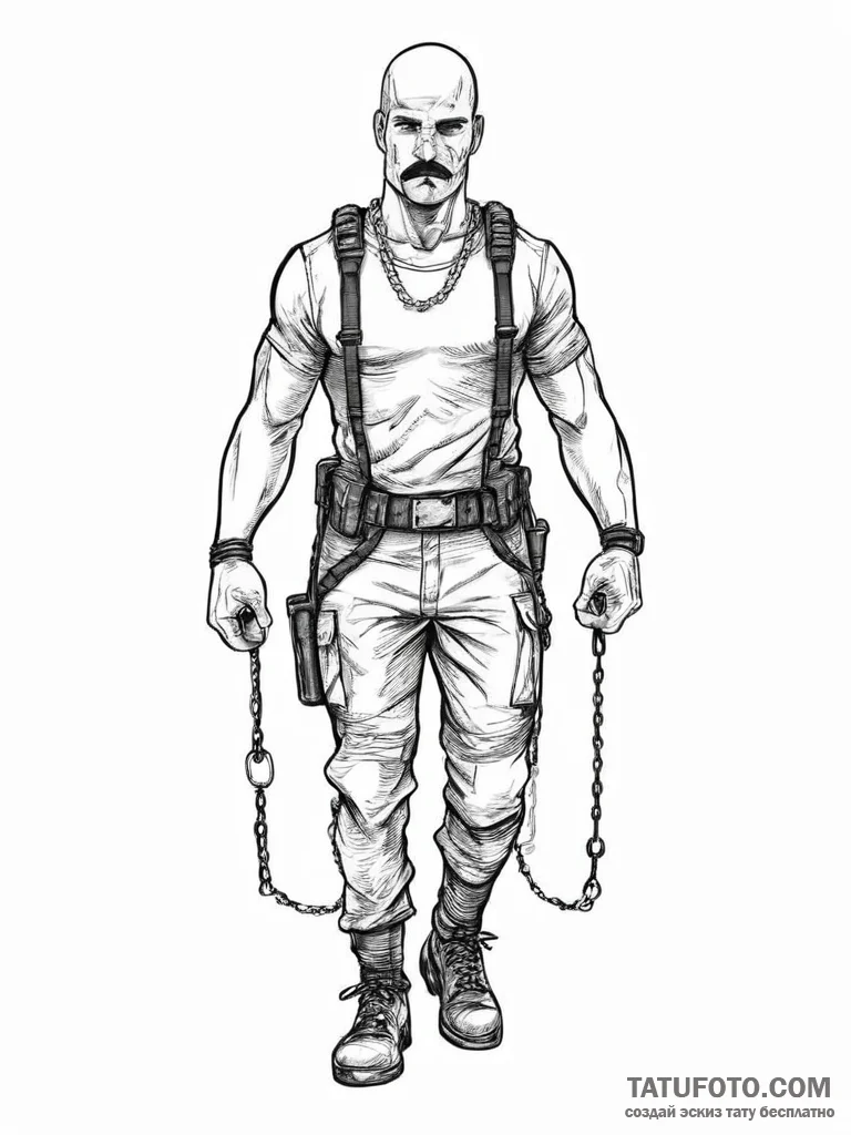 Tattoo sketch soldier with a chain, concept a... - эскиз тату (№1755922832_0, 23.08.2025 04:20) — Tatufoto.com