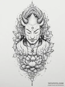 Tattoo sketch lotus and buddha, concept art f... - эскиз тату (№1755923233_0, 23.08.2025 04:27) — Tatufoto.com