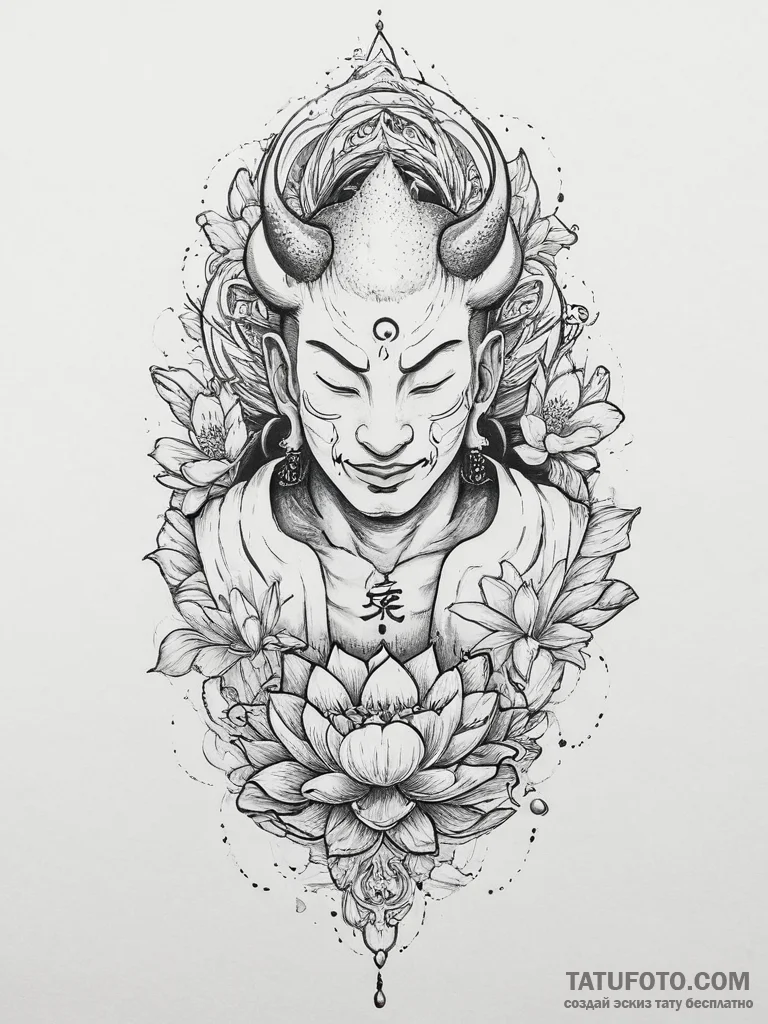 Tattoo sketch lotus and buddha, concept art f... - эскиз тату (№1755923233_0, 23.08.2025 04:27) — Tatufoto.com