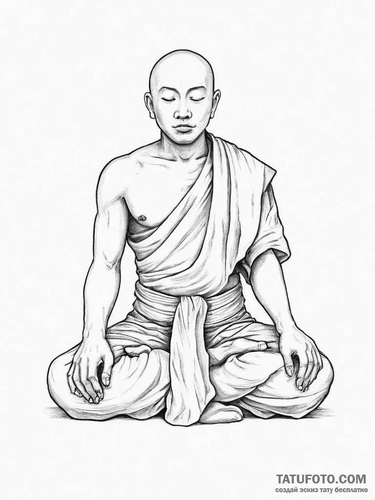 Tattoo sketch buddhist monk - эскиз тату (№1755923430_0, 23.08.2025 04:30) — Tatufoto.com