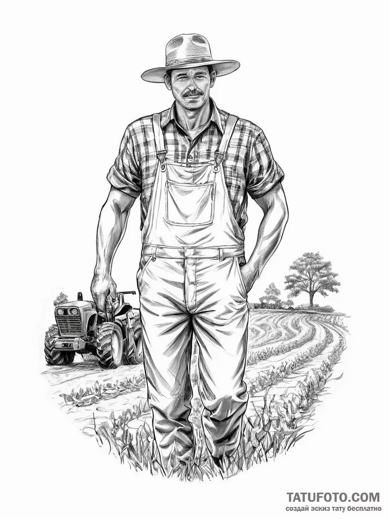 Tattoo sketch farmer a person farming - эскиз тату (№1755924636_0, 23.08.2025 04:50) — Tatufoto.com