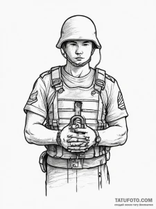 Tattoo sketch soldier with a lock, ink illust... - эскиз тату (№1755925041_0, 23.08.2025 04:57) — Tatufoto.com