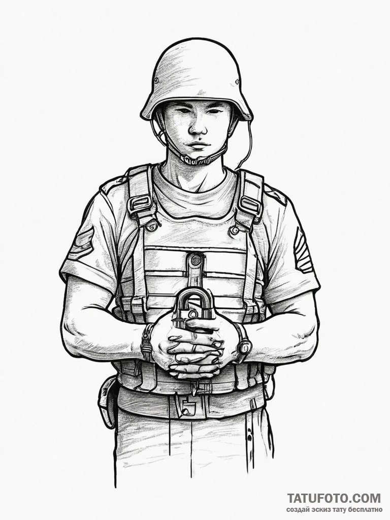 Tattoo sketch soldier with a lock, ink illust... - эскиз тату (№1755925041_0, 23.08.2025 04:57) — Tatufoto.com