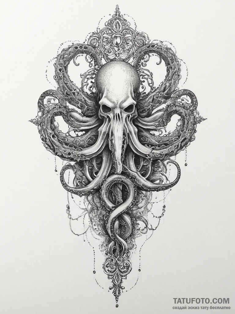 Tattoo sketch kraken, ink illustration for ta... - эскиз тату (№1755926854_0, 23.08.2025 05:27) — Tatufoto.com