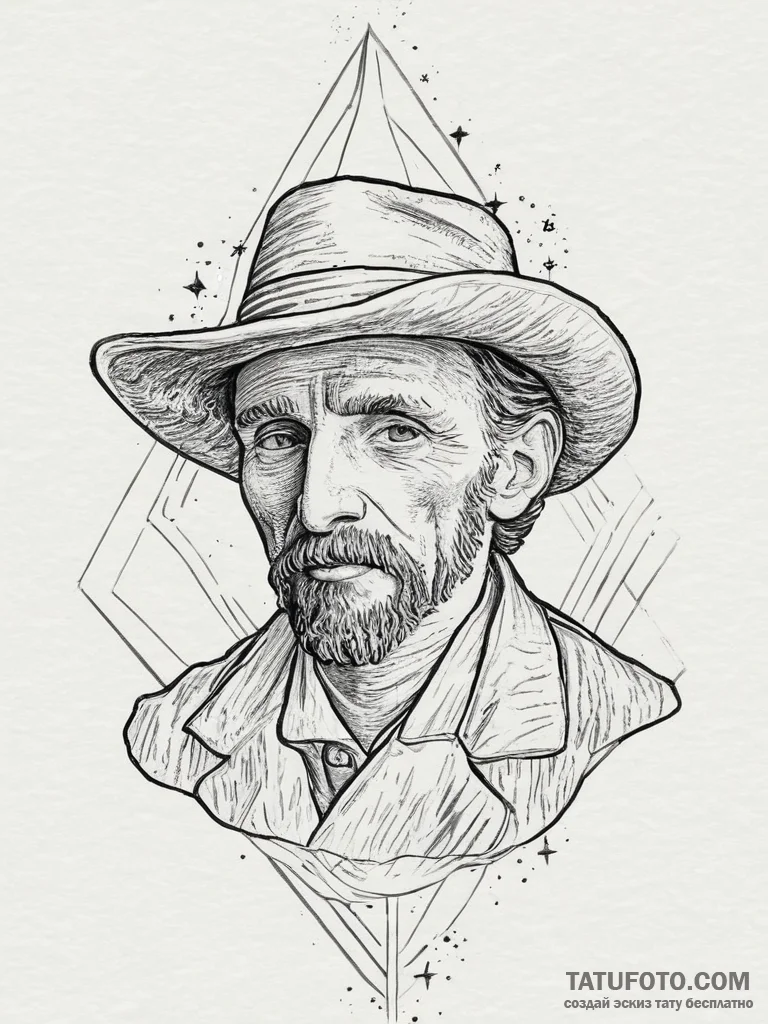 Tattoo sketch vincent van gogh portrait with... - эскиз тату (№1755927246_0, 23.08.2025 05:34) — Tatufoto.com