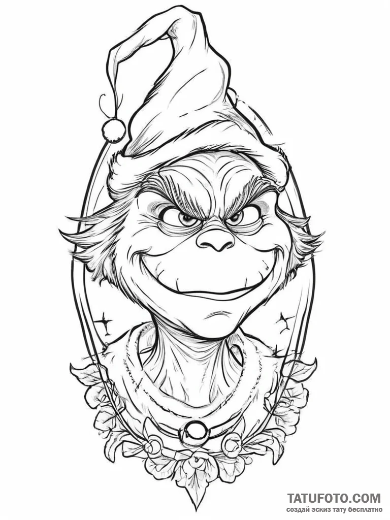 Tattoo sketch the grinch with a scale, tattoo... - эскиз тату (№1755968216_0, 23.08.2025 16:56) — Tatufoto.com
