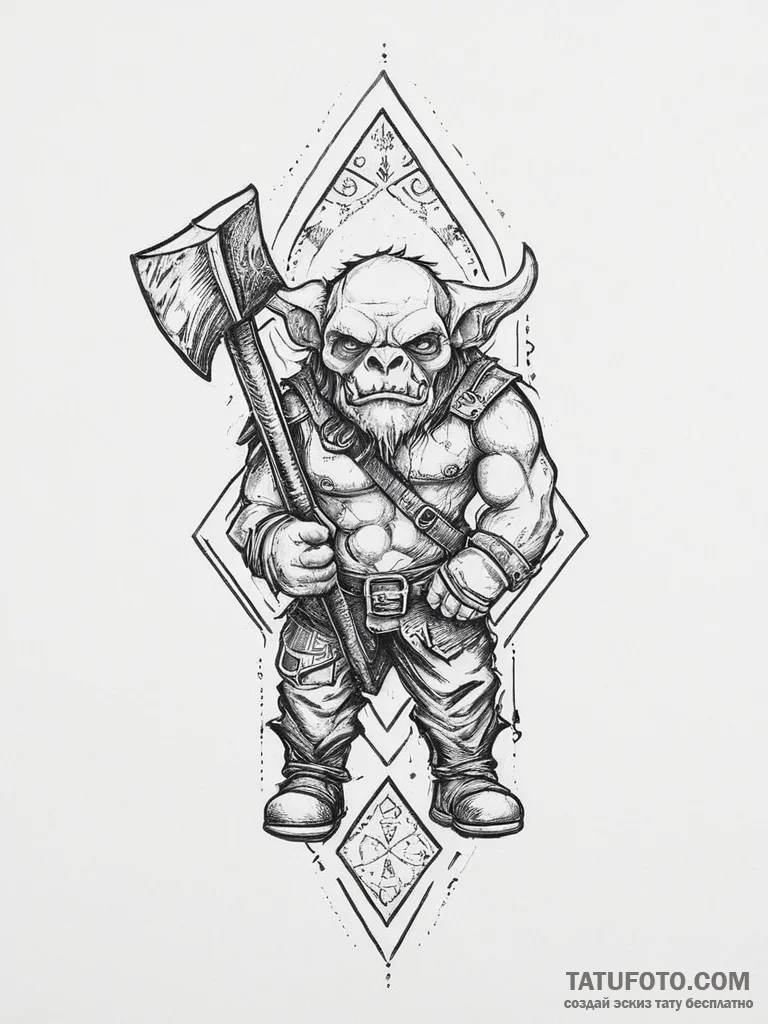 Tattoo sketch orc with an axe, ink illustrati... - эскиз тату (№1755969806_0, 23.08.2025 17:23) — Tatufoto.com