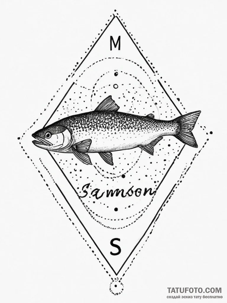 Tattoo sketch puns a salmon that says "i'm a... - эскиз тату (№1755971973_0, 23.08.2025 17:59) — Tatufoto.com