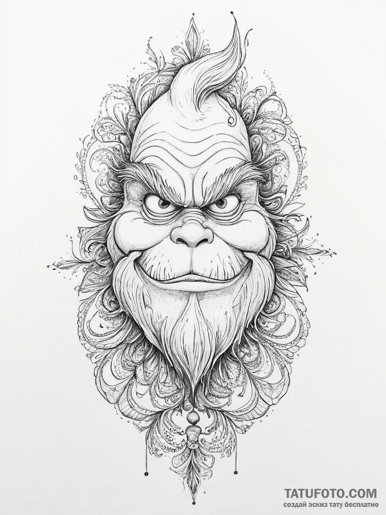 Tattoo sketch the grinch with a scale, concep... - эскиз тату (№1755972561_0, 23.08.2025 18:09) — Tatufoto.com