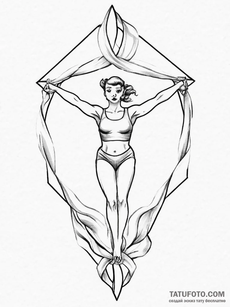 Tattoo sketch gymnastics a ribbon with a pers... - эскиз тату (№1755973147_0, 23.08.2025 18:19) — Tatufoto.com