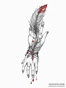 Tattoo sketch sensual wrist with a feather, t... - эскиз тату (№1755973926_0, 23.08.2025 18:32) — Tatufoto.com