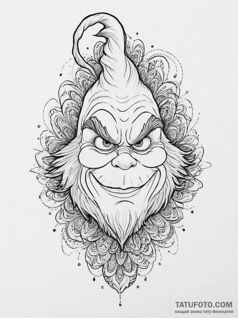 Tattoo sketch the grinch with a skin, concept... - эскиз тату (№1755974122_0, 23.08.2025 18:35) — Tatufoto.com