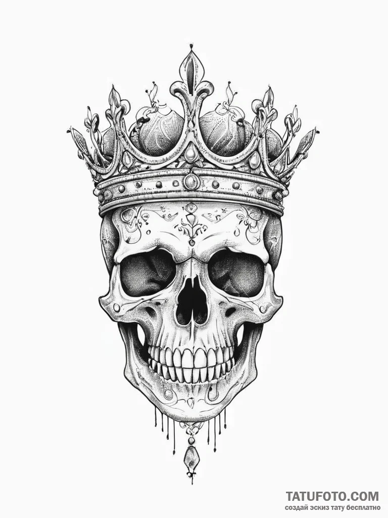 Tattoo sketch узор в виде черепа с короной, c... - эскиз тату (№1755975704_0, 23.08.2025 19:01) — Tatufoto.com