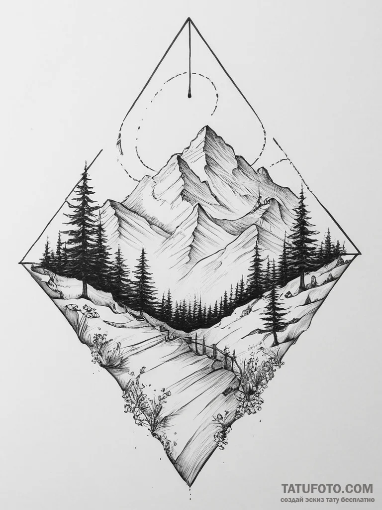 Tattoo sketch blessed hill - эскиз тату (№1755976301_0, 23.08.2025 19:11) — Tatufoto.com