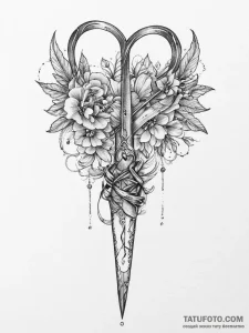 Tattoo sketch scissors with a ribbon - эскиз тату (№1755976496_0, 23.08.2025 19:14) — Tatufoto.com