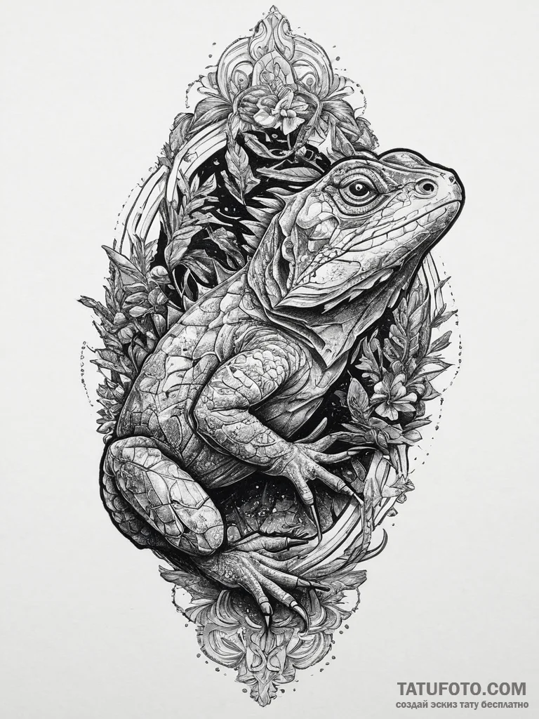 Tattoo sketch tuatara, concept art for tattoo... - эскиз тату (№1755980493_0, 23.08.2025 20:21) — Tatufoto.com