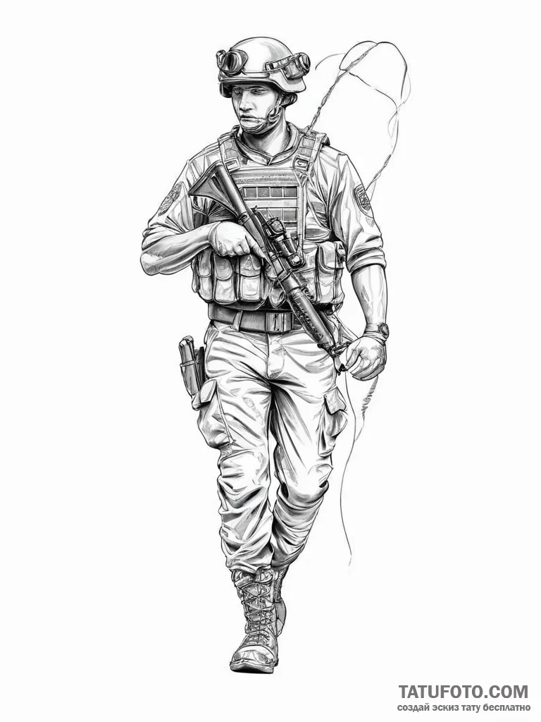 Tattoo sketch soldier with a thread - эскиз тату (№1755981277_0, 23.08.2025 20:34) — Tatufoto.com