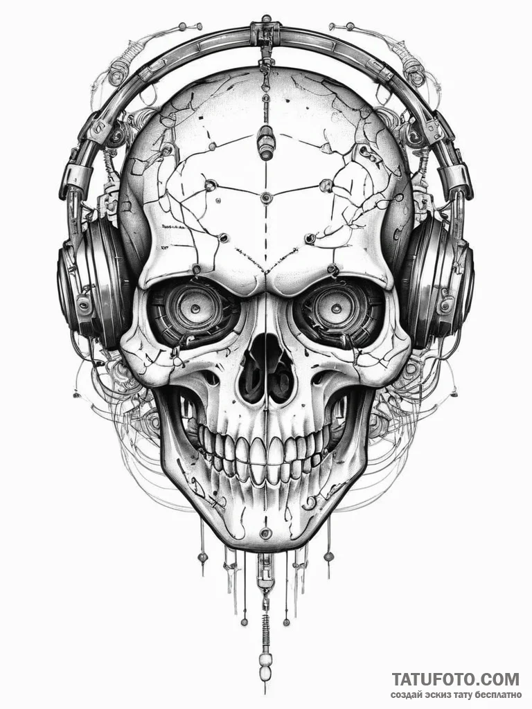 Tattoo sketch cyberpunk skull with circuitry,... - эскиз тату (№1755982459_0, 23.08.2025 20:54) — Tatufoto.com